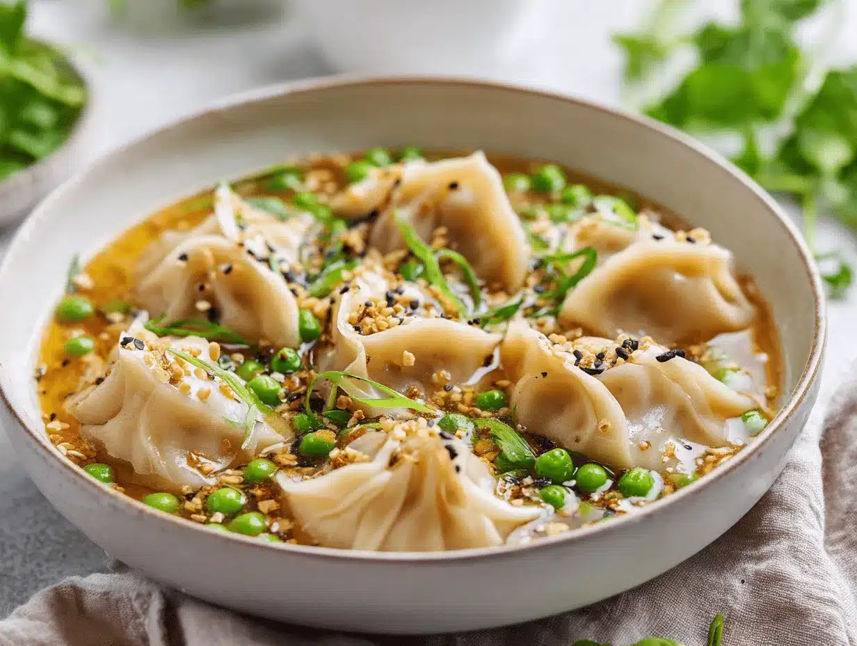 Asian dumpling potsticker soup preparation steps