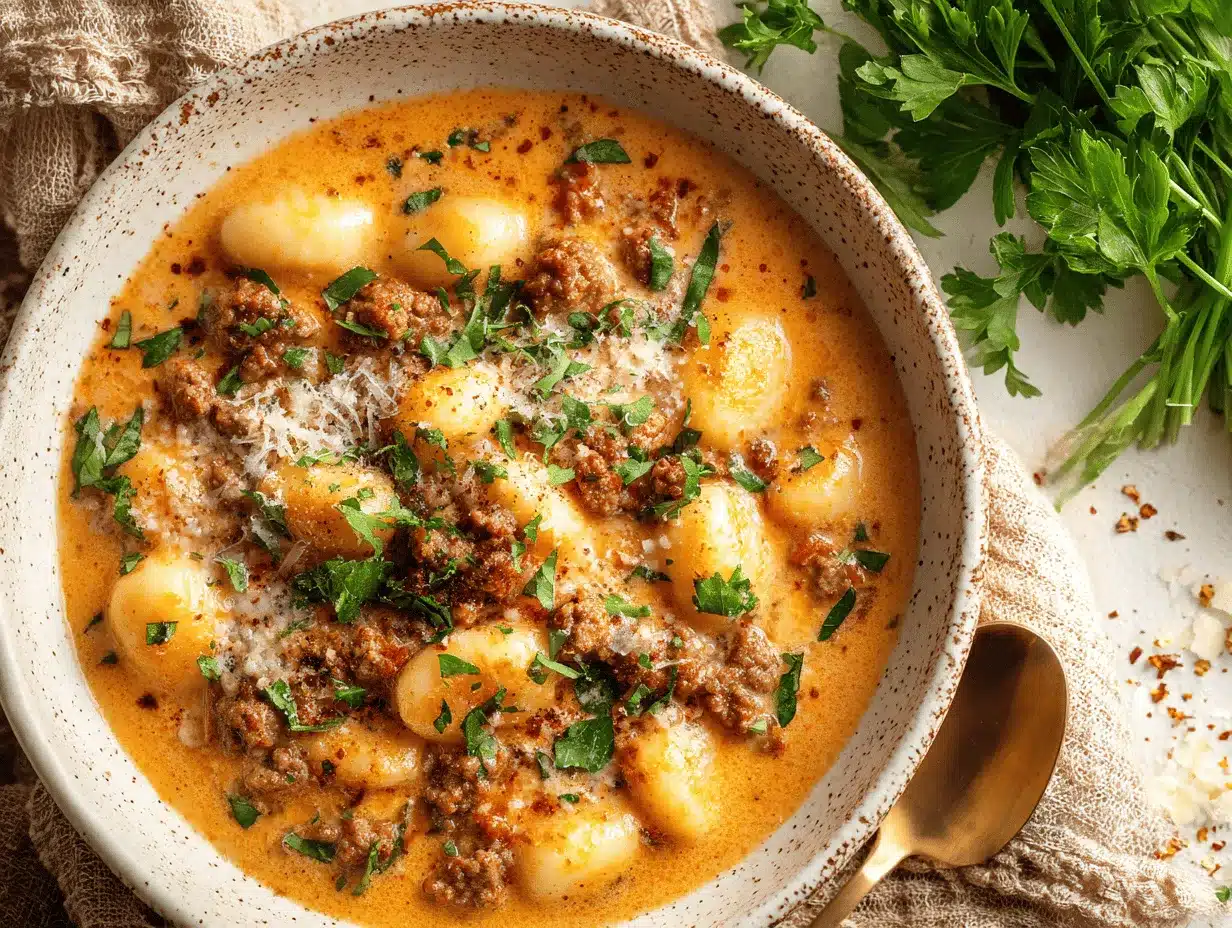 creamy Italian sausage gnocchi soup preparation steps