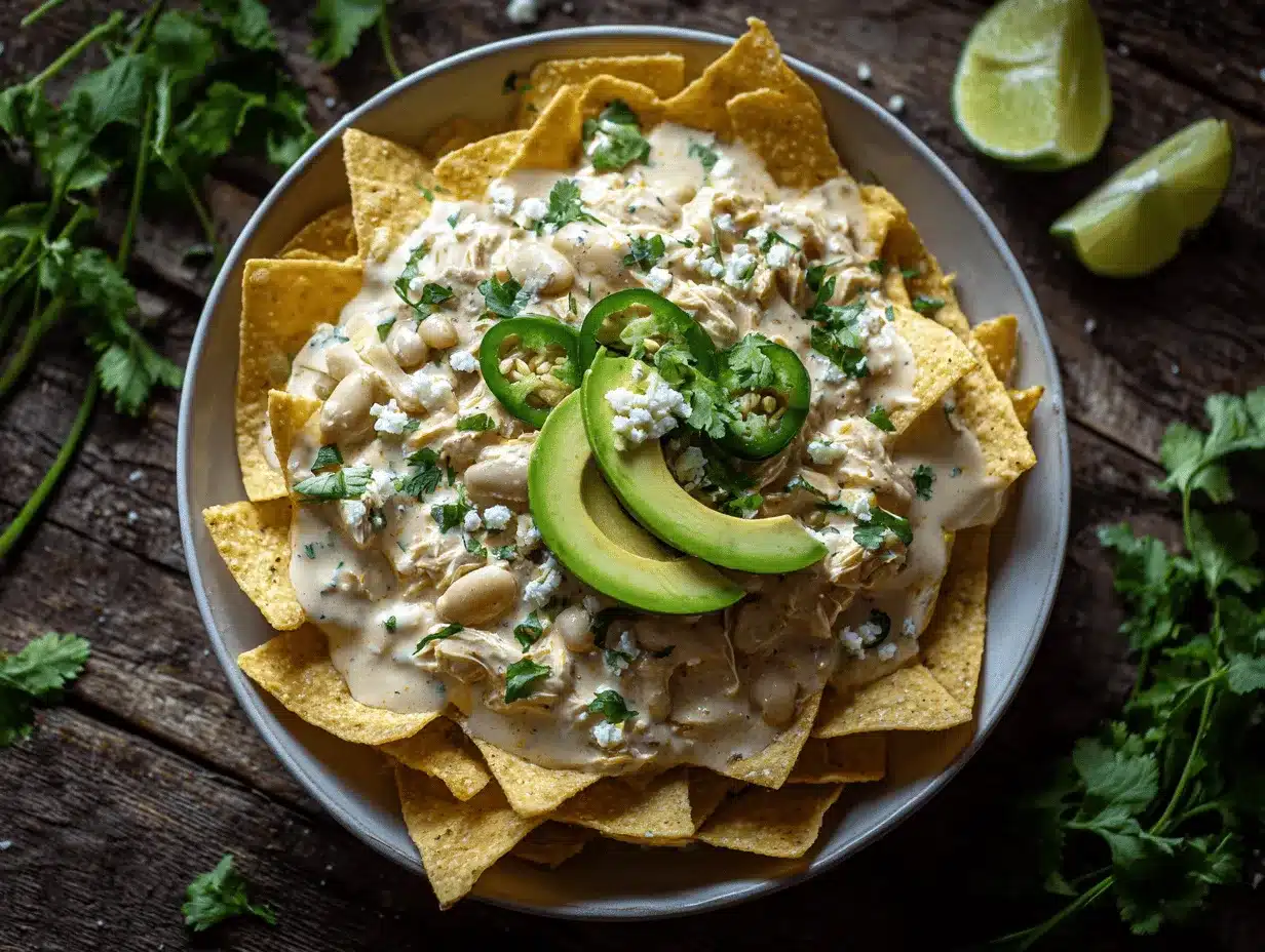 creamy white chicken chili nacho bowls preparation steps