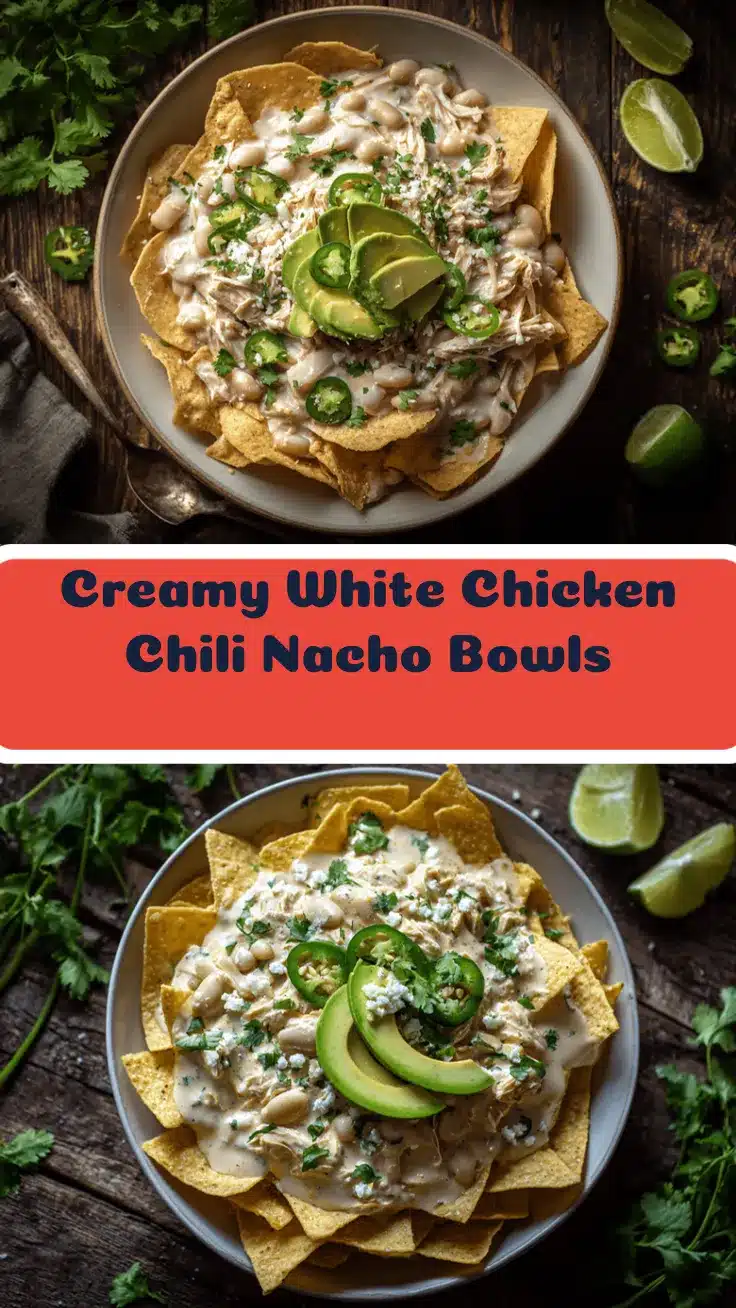 creamy white chicken chili nacho bowls recipe